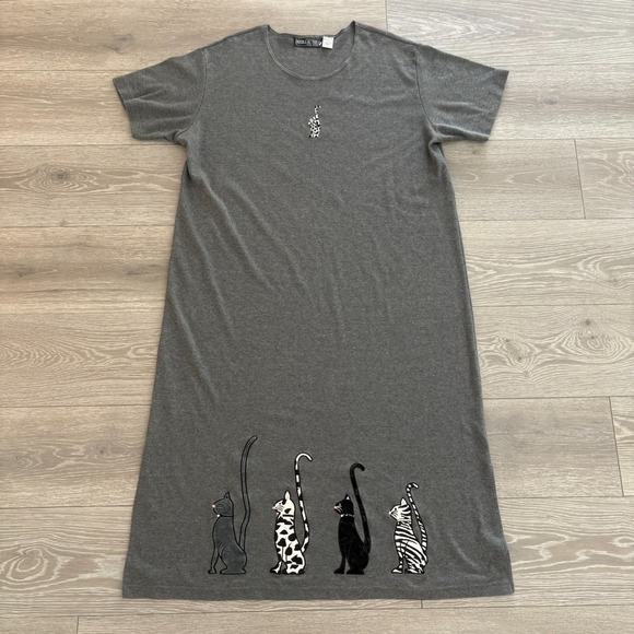 Needle & Thread Dresses & Skirts - Needle & Thread Womens Gray Short Sleeve Cat Print Embroidered Dress Size 1X